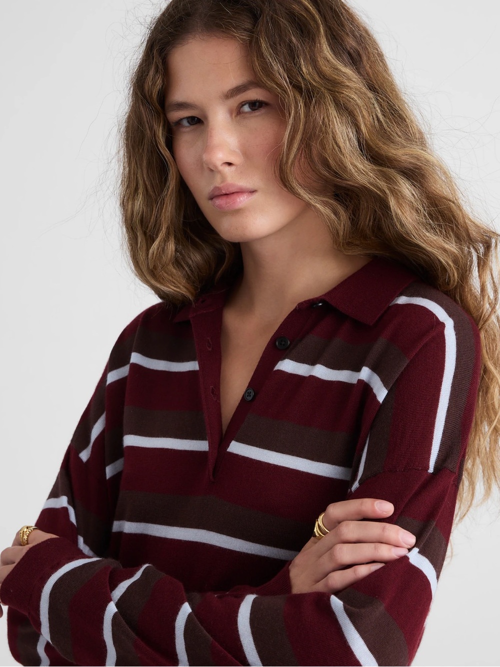 Madewell Striped Polo Sweater in 100% Merino Wool